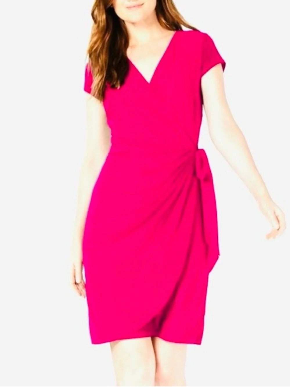 INC International Concepts Faux Wrap Fuchsia Stretch Dress Large NWT - Picture 2 of 6